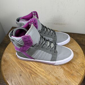 Supra Skytop Shoes Womens Size 5.5 Gray Purple High Top Skateboarding SW18005
